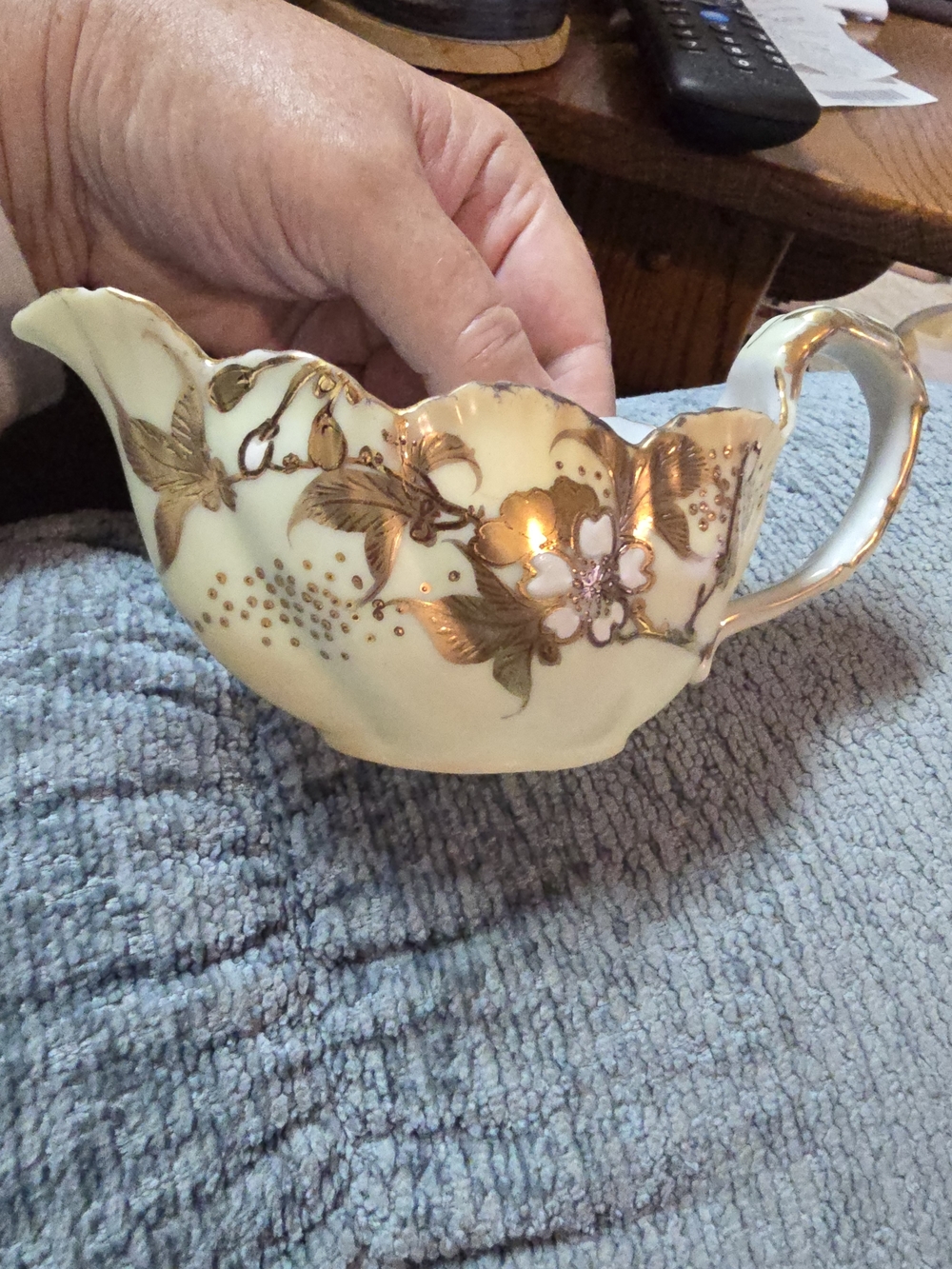 Antique Asian Porcelain Floral Gold-Accent Creamer - Decorative Home Art